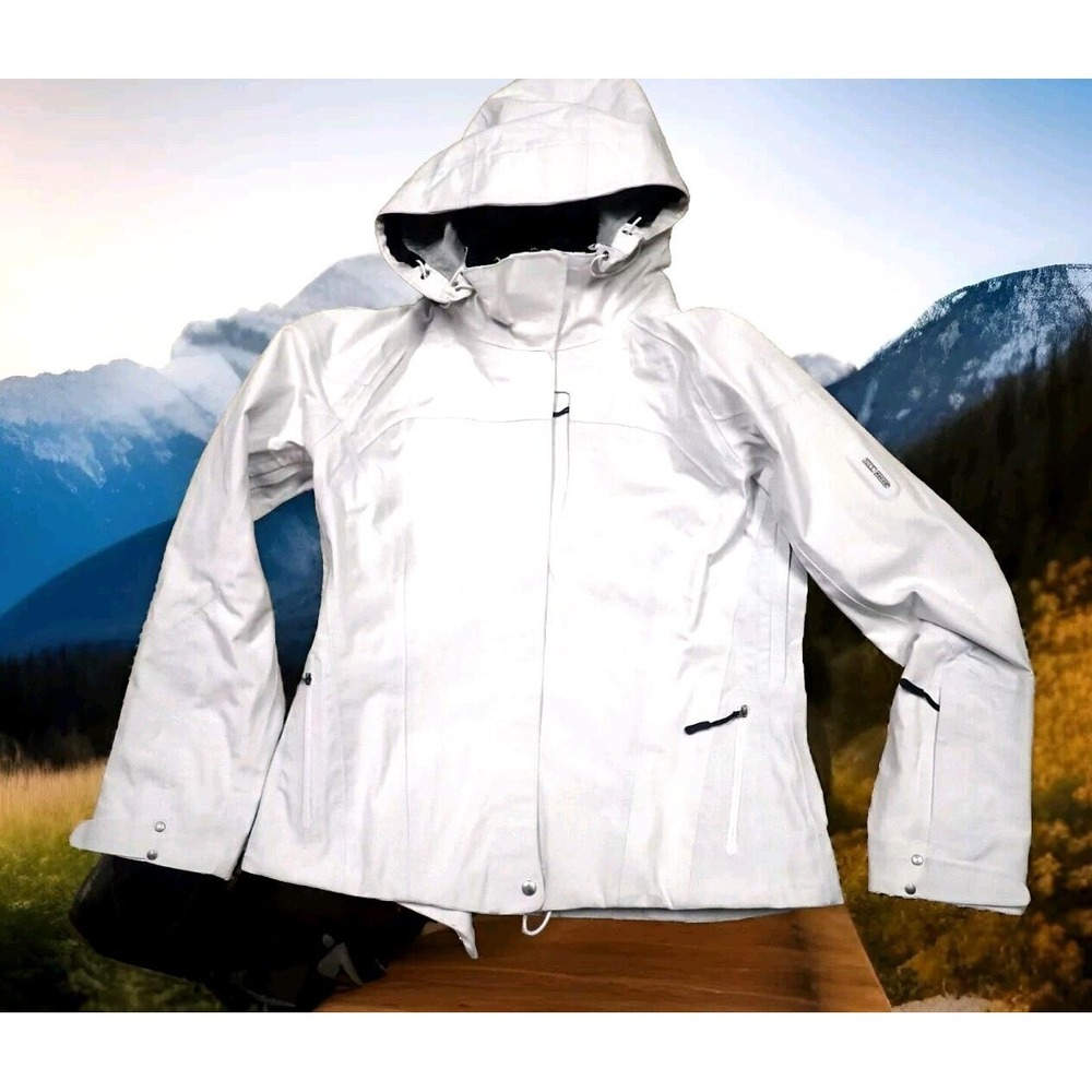 Nils‎ Ski Jacket Women Size 6 White Excellent RECCO Avalanche Reflector Hooded